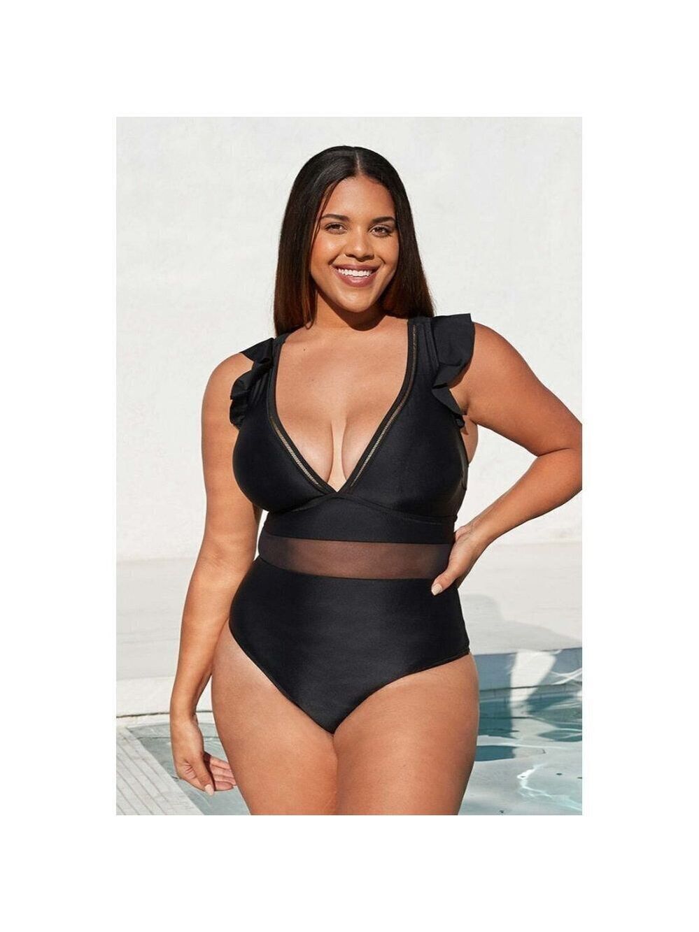 Cupshe Ruffle Plunge V Neck Plus Size One Piece Swimsuit Size 2X